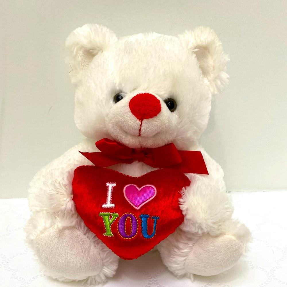 Kellytoy Plush White Bear Holding Heart I Love You Stuffed Toy Animal Valentines
